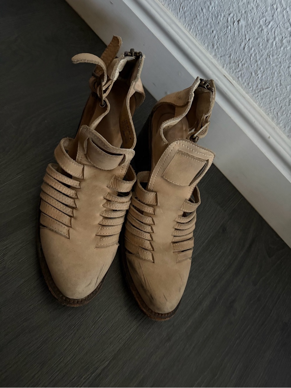 Freebird by Steven Beige Strappy Cutout Ankle Boots